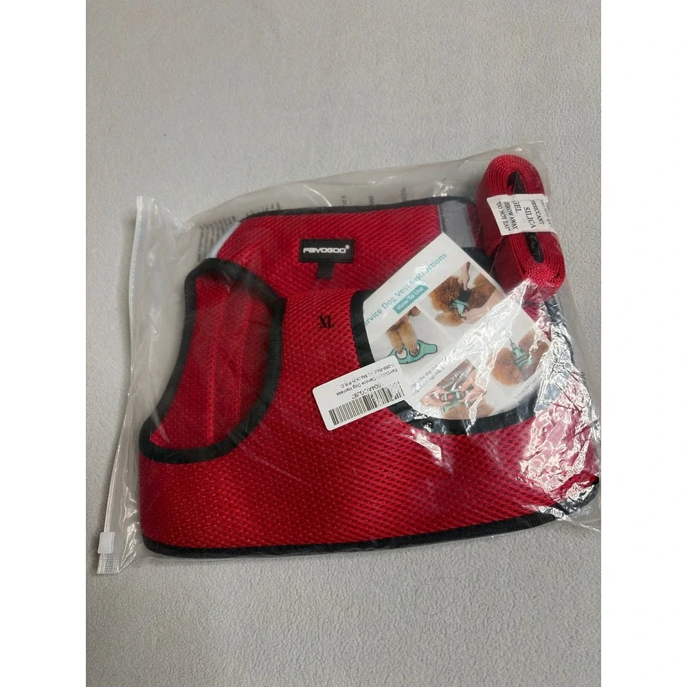 Fayogoo Service Dog Vest Harness XL Red Working Dog Mesh Reflective Set